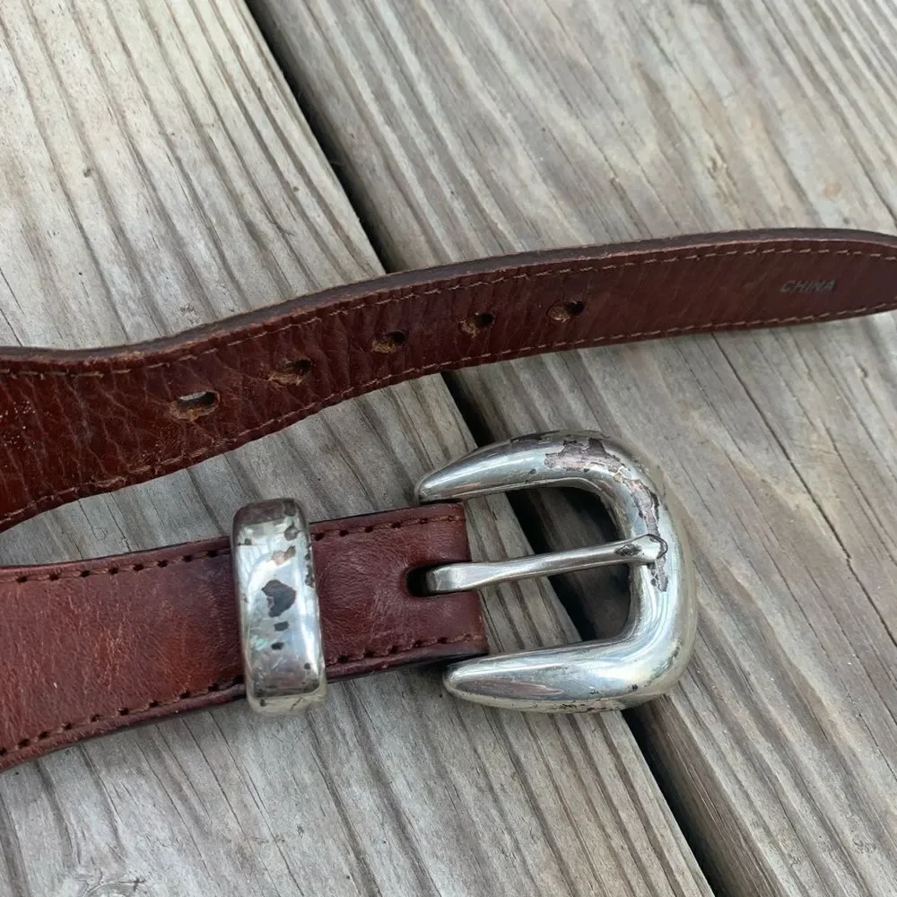 Vintage Brighton leather and needlepoint style striped belt L